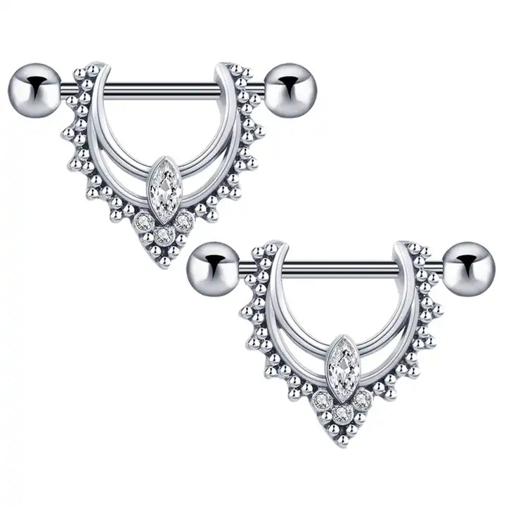 Nipple - Double Ring Ornament / Stainless Steel / 14g - Wolf Moon