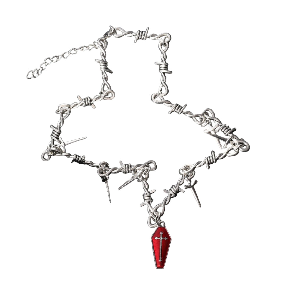 Necklace - Red Coffin With Daggers (Stainless Steel)