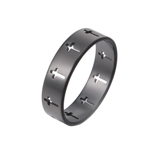 Ring - Cross Band (Stainless Steel) - Wolf Moon