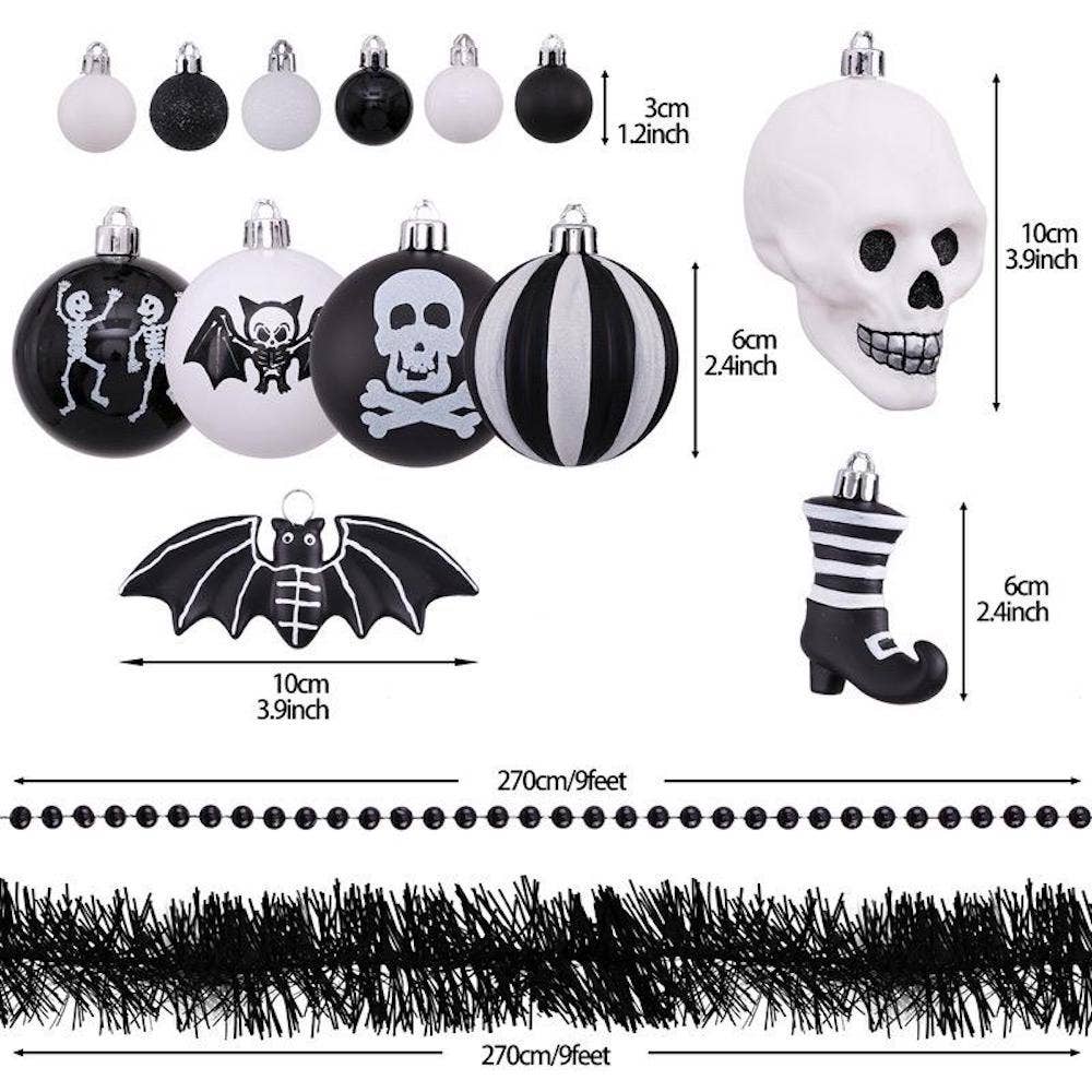 Halloween Skeleton Black and White Ornament Set - Wolf Moon