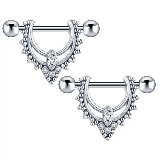Nipple - Double Ring Ornament / Stainless Steel / 14g - Wolf Moon