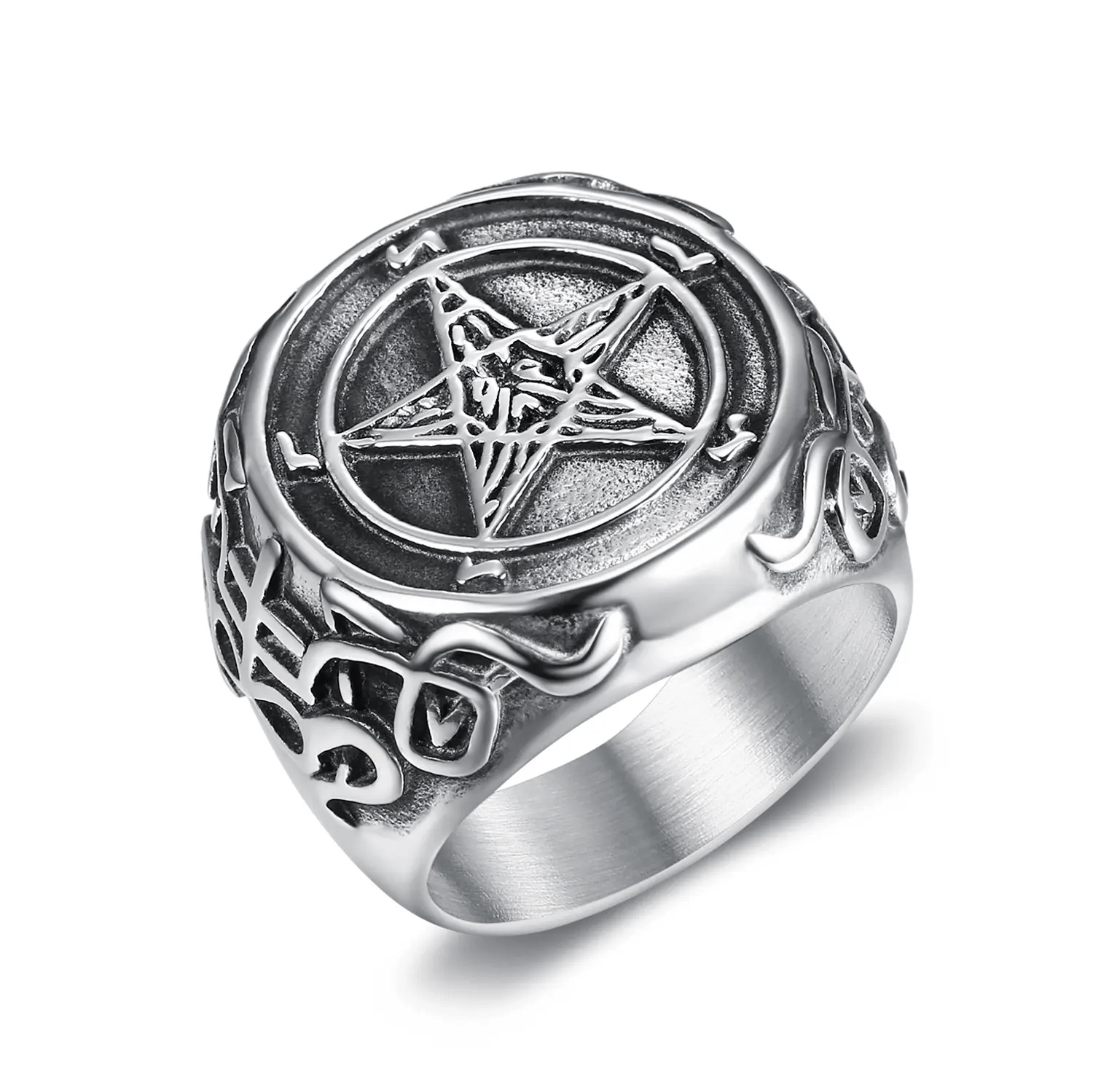 Ring - Baphomet Pentacle (Stainless Steel) - Wolf Moon