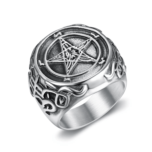 Ring - Baphomet Pentacle (Stainless Steel) - Wolf Moon