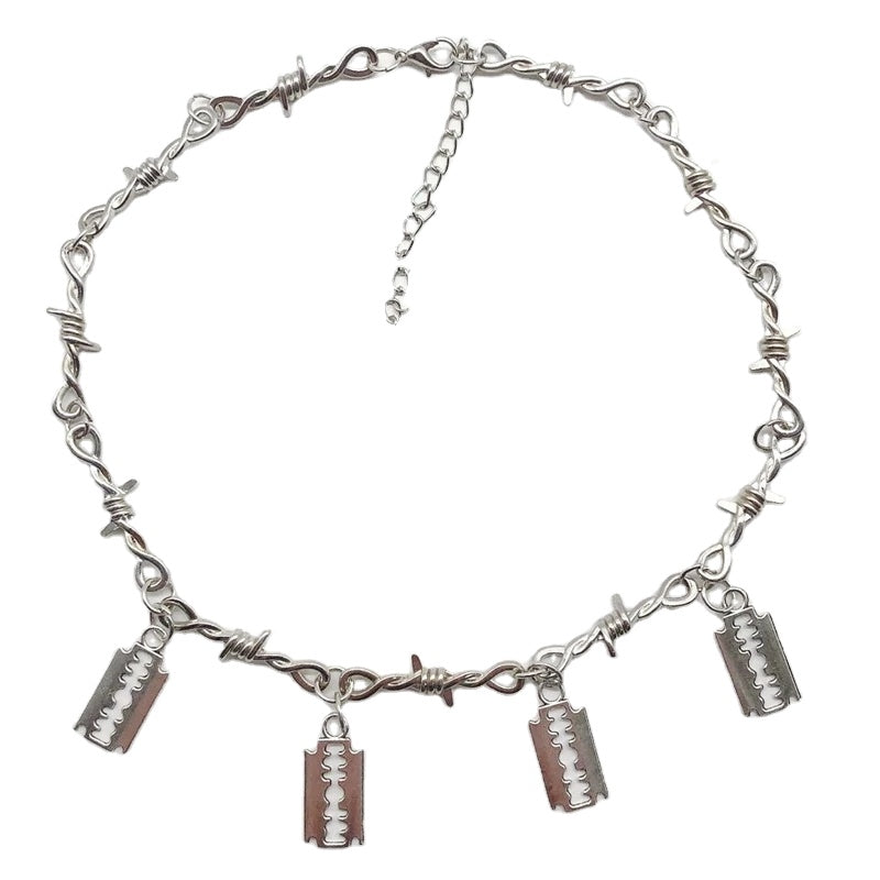 Necklace - Barbed Wire & Razors (Silver Plated) - Wolf Moon