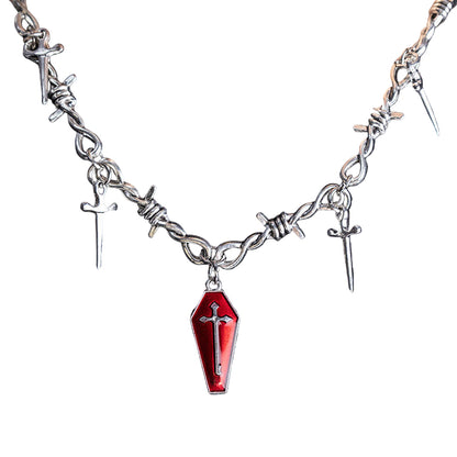 Necklace - Red Coffin With Daggers (Stainless Steel)