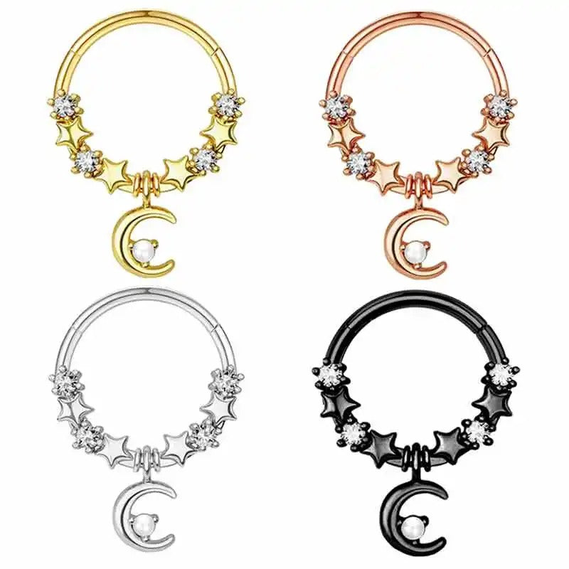 Septum - Star & Moon Dangle (16g) (Stainless Steel)