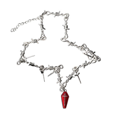 Necklace - Red Coffin With Daggers (Stainless Steel)
