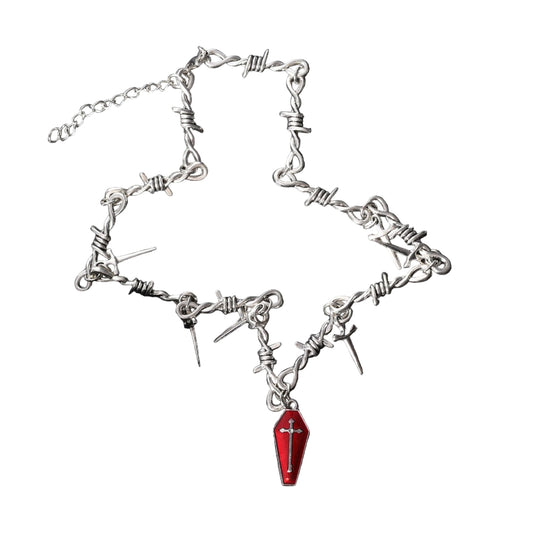 Necklace - Red Coffin With Daggers (Stainless Steel)