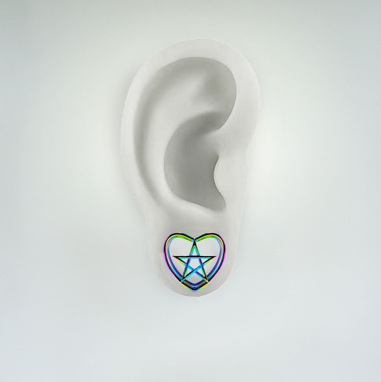 Plug - Pentagram Heart (Stainless Steel) - Wolf Moon