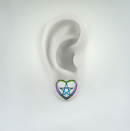 Plug - Pentagram Heart (Stainless Steel) - Wolf Moon