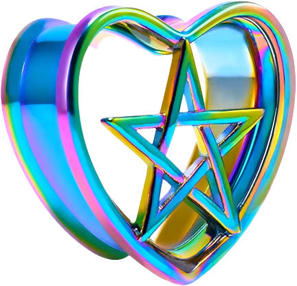 Plug - Pentagram Heart (Stainless Steel) - Wolf Moon