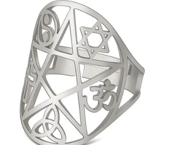 Ring - Symbols (Silver) (Stainless Steel) (Adjustable) - Wolf Moon