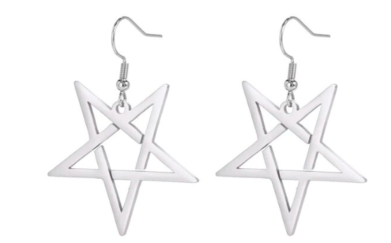 Earring - Inverted Pentagram (Silver) (Stainless Steel) - Wolf Moon