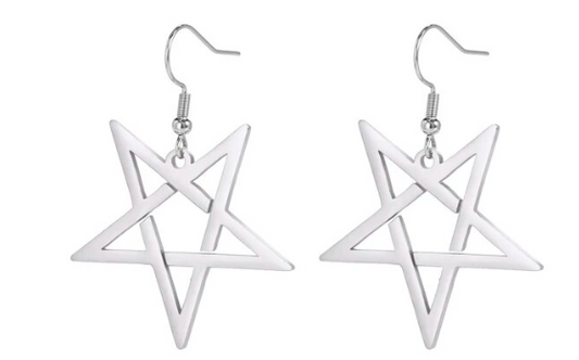 Earring - Inverted Pentagram (Silver) (Stainless Steel) - Wolf Moon