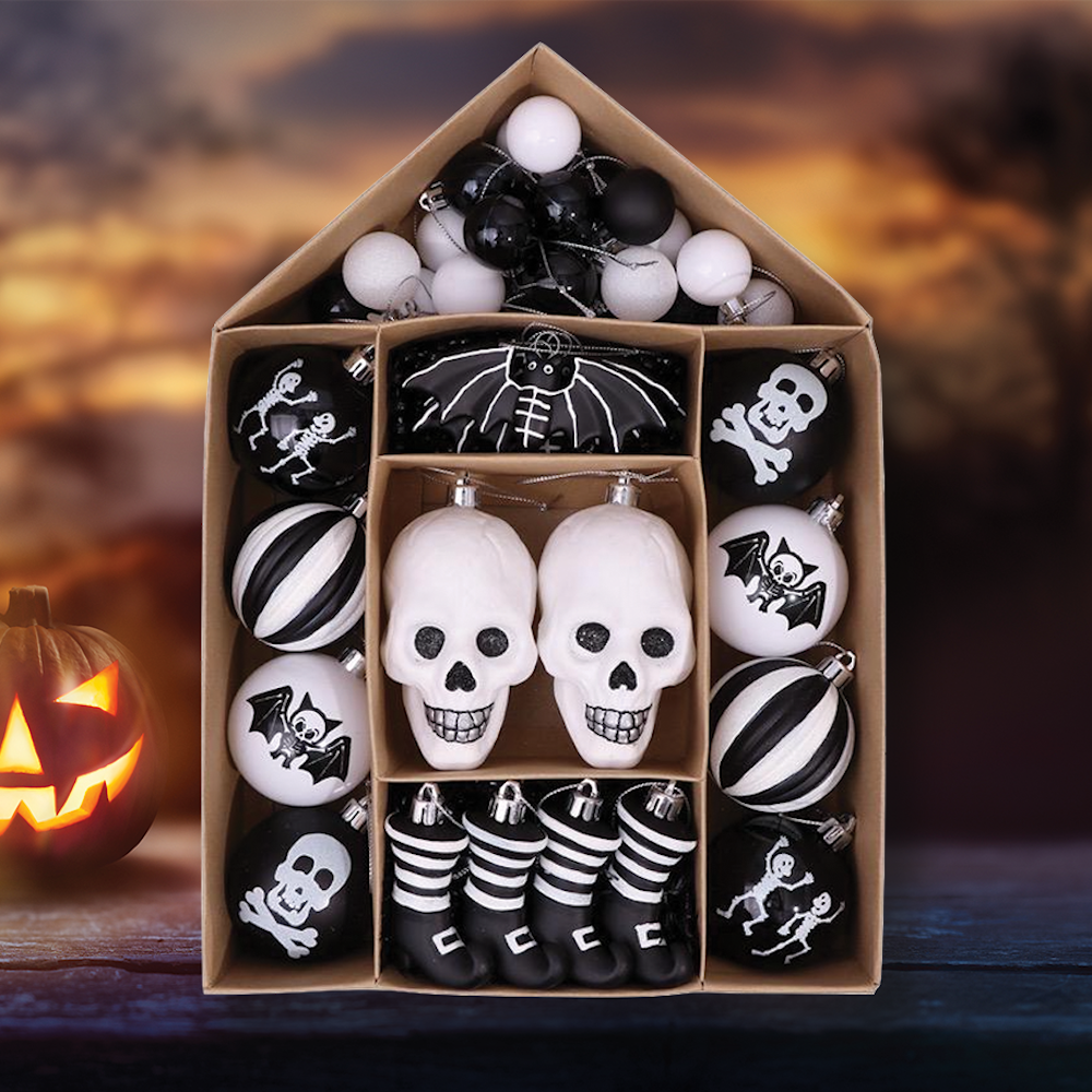 Halloween Skeleton Black and White Ornament Set - Wolf Moon
