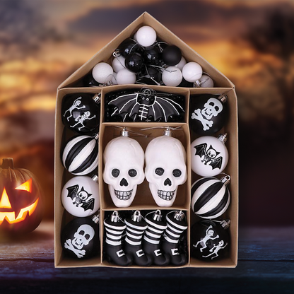 Halloween Skeleton Black and White Ornament Set - Wolf Moon
