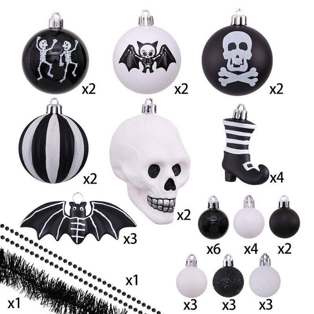 Halloween Skeleton Black and White Ornament Set - Wolf Moon