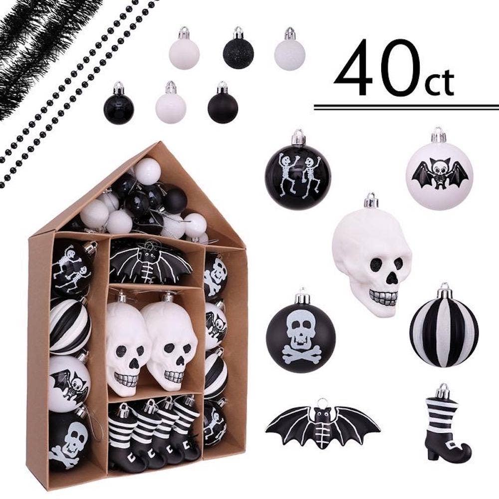 Halloween Skeleton Black and White Ornament Set - Wolf Moon