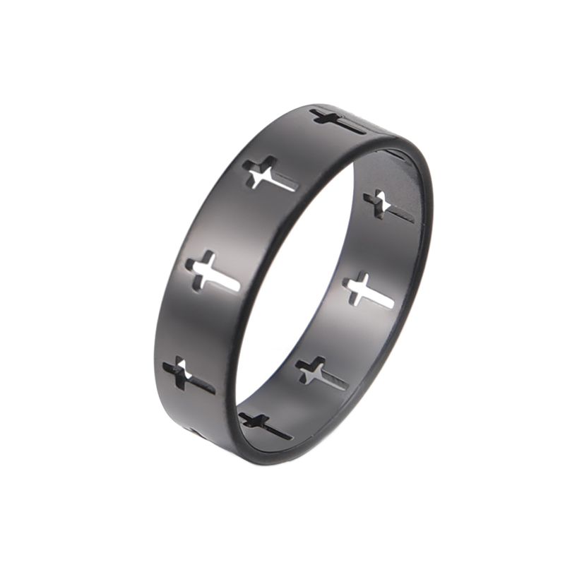 Ring - Cross Band (Stainless Steel) - Wolf Moon