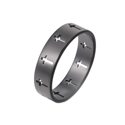 Ring - Cross Band (Stainless Steel) - Wolf Moon