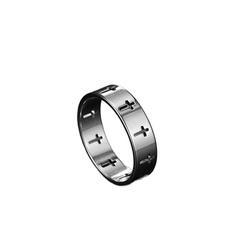 Ring - Cross Band (Stainless Steel) - Wolf Moon