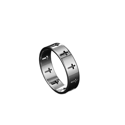 Ring - Cross Band (Stainless Steel) - Wolf Moon