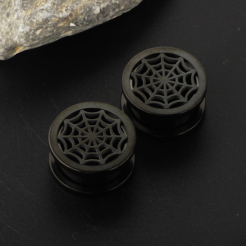 Plug - Spiderweb (Threaded) (Surgical Steel) - Wolf Moon
