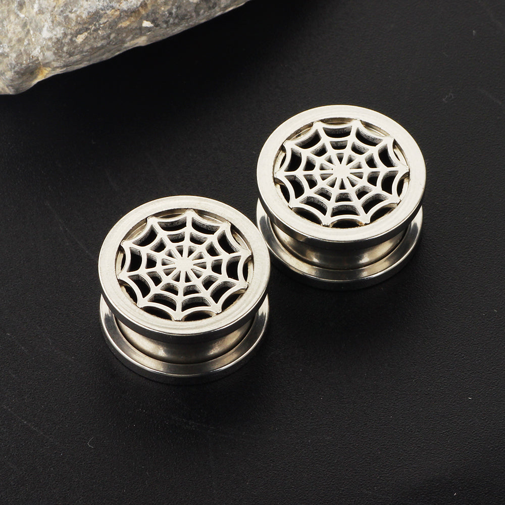 Plug - Spiderweb (Threaded) (Surgical Steel) - Wolf Moon