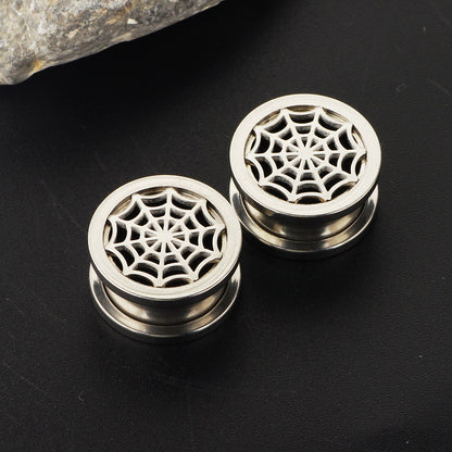 Plug - Spiderweb (Threaded) (Surgical Steel) - Wolf Moon