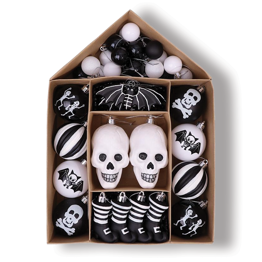 Halloween Skeleton Black and White Ornament Set - Wolf Moon