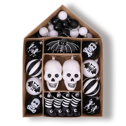 Halloween Skeleton Black and White Ornament Set - Wolf Moon